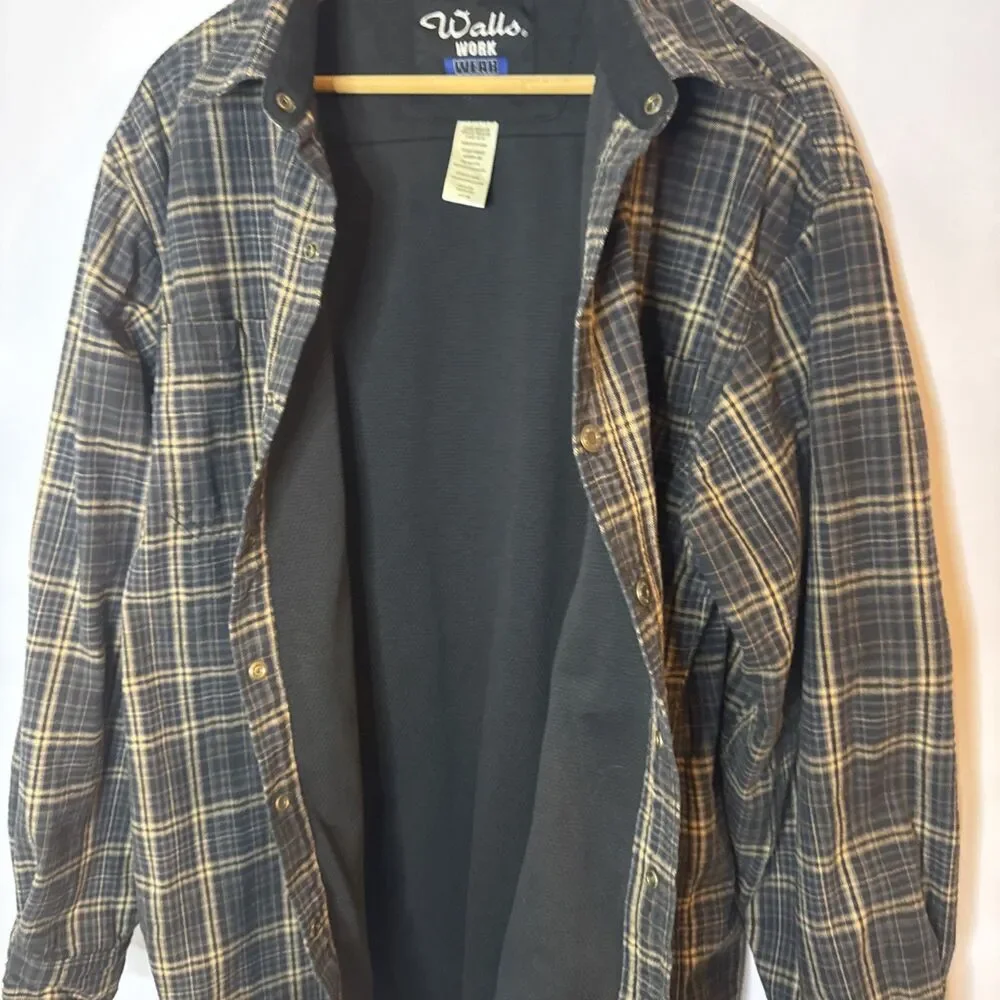 Walls Workwear‎ Mens Large Plaid Lined Thick Cotton Flannel Shirt Jacket Chore